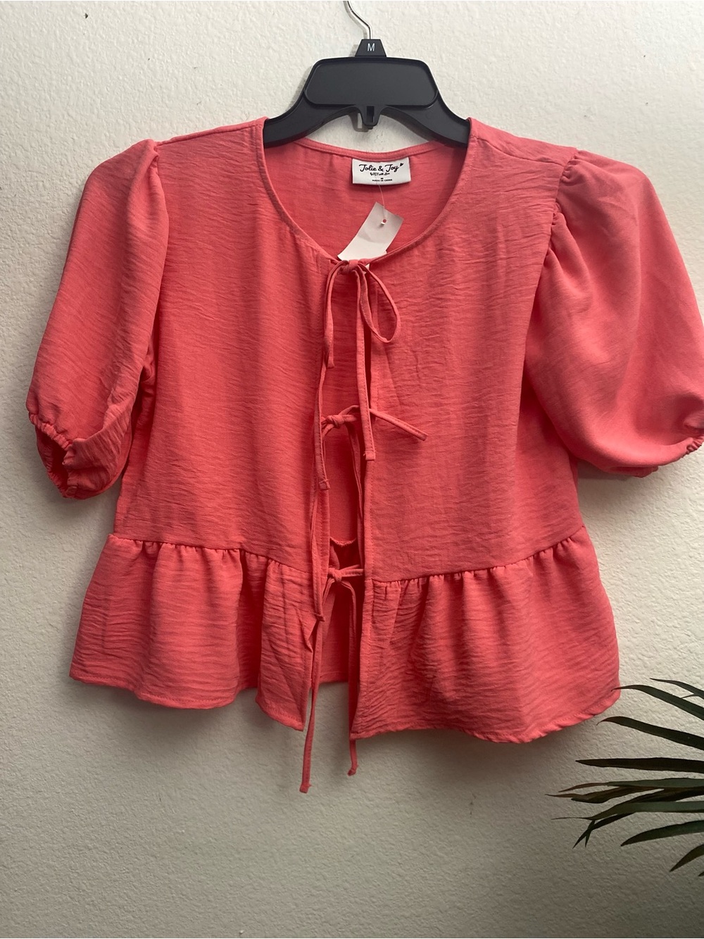Coral Tie-Front Peplum Top